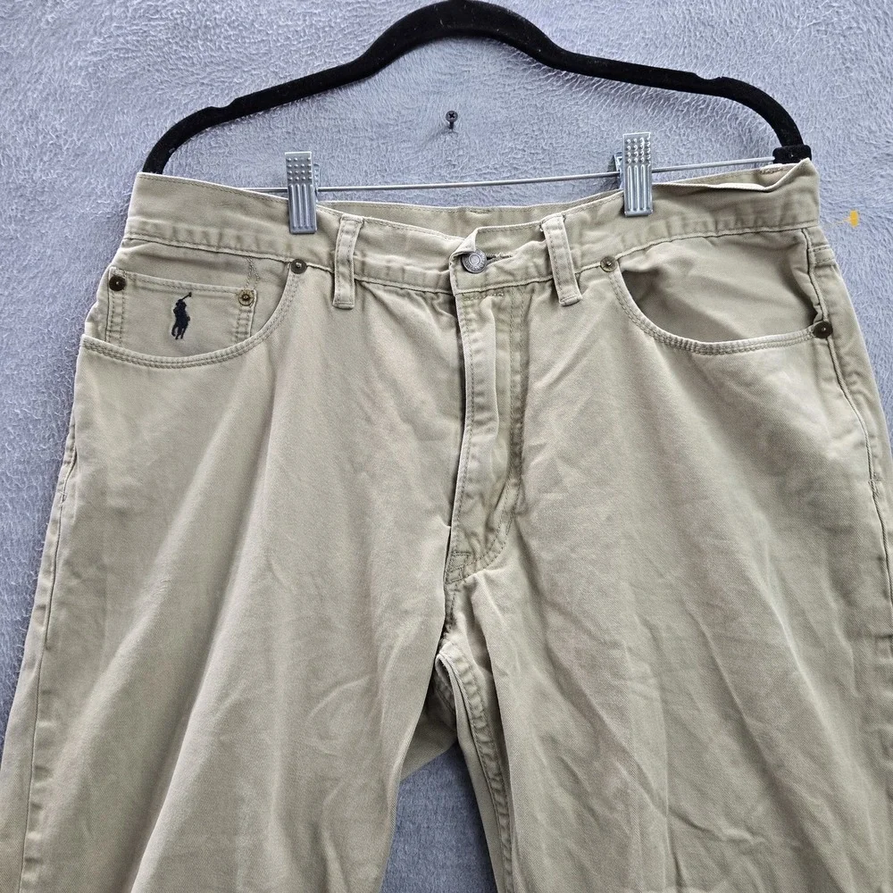 Polo Ralph Lauren Men Pants‎ 34/32 Beige Embroidered Khakis Twill Button Zipper